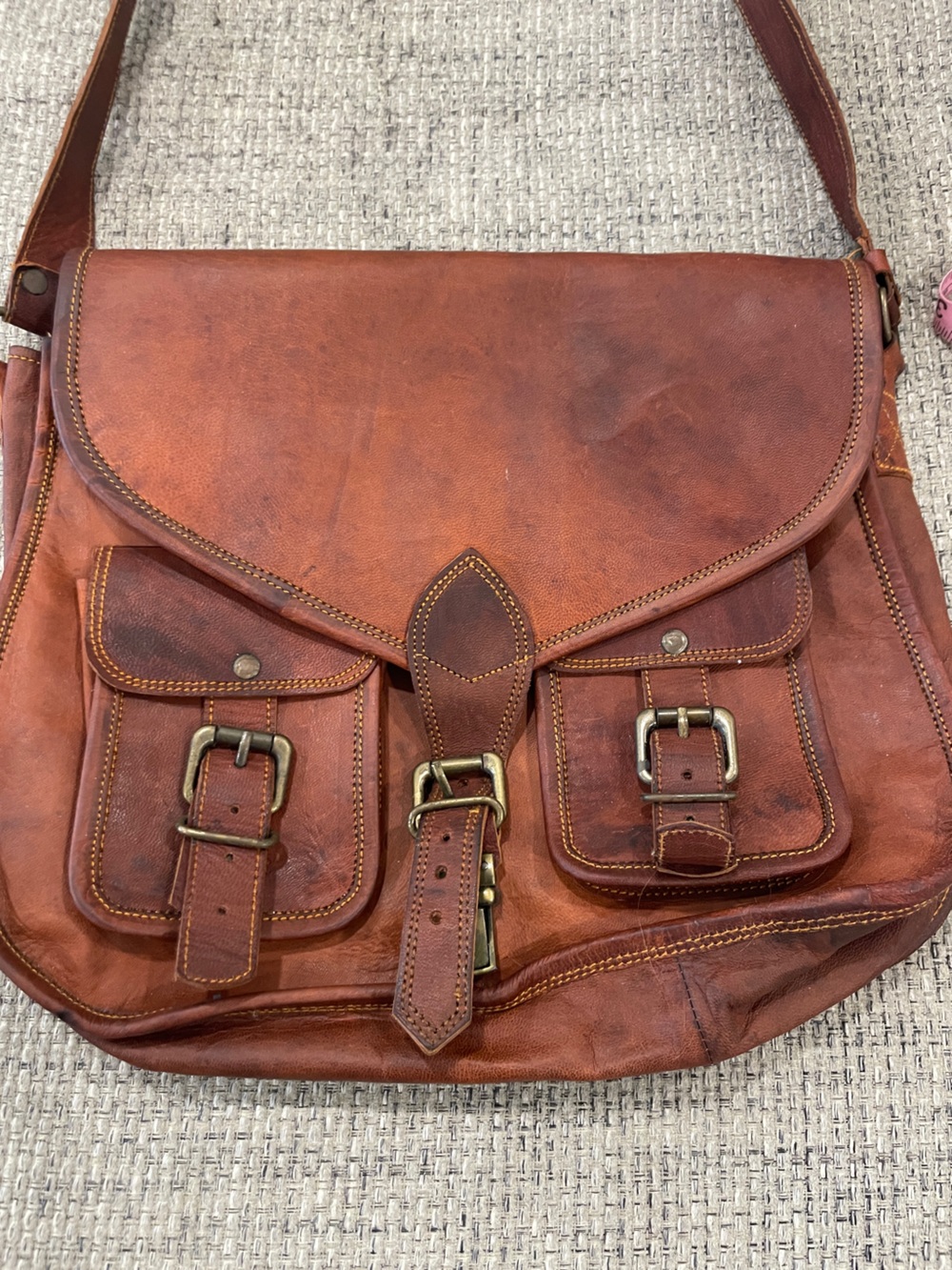 Komal Passion Leather Messenger Bag Brown Distressed Satchel Briefcase Crossbody
